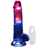 RealRock Remotecontrolled LED Dildo Vibrator with Balls 225 cm Clear