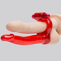 Double Penetrator Cock Ring Anal Vibrator StrapOn Red