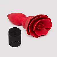 Silicone Vibrating Red Rose Butt Plug with Remote Control Red