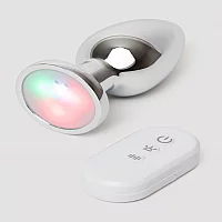 LED Vibrating Aluminium Remote Control Medium Butt Plug Silver