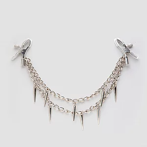 Fetish Fantasy Rock Hard Adjustable Nipple Clamps with Double Chain Silver